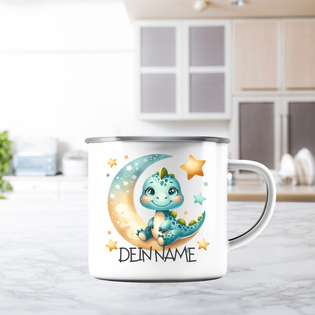 bruchfeste Emaille Tasse "Dino" - Babyccinotasse - 300ml - Geburtstag I Baby I Kleinkind I €16.95 I personalisierte Geschenke mit Herz I Meldivina Design I Einzigartiges für dich und deine Liebsten