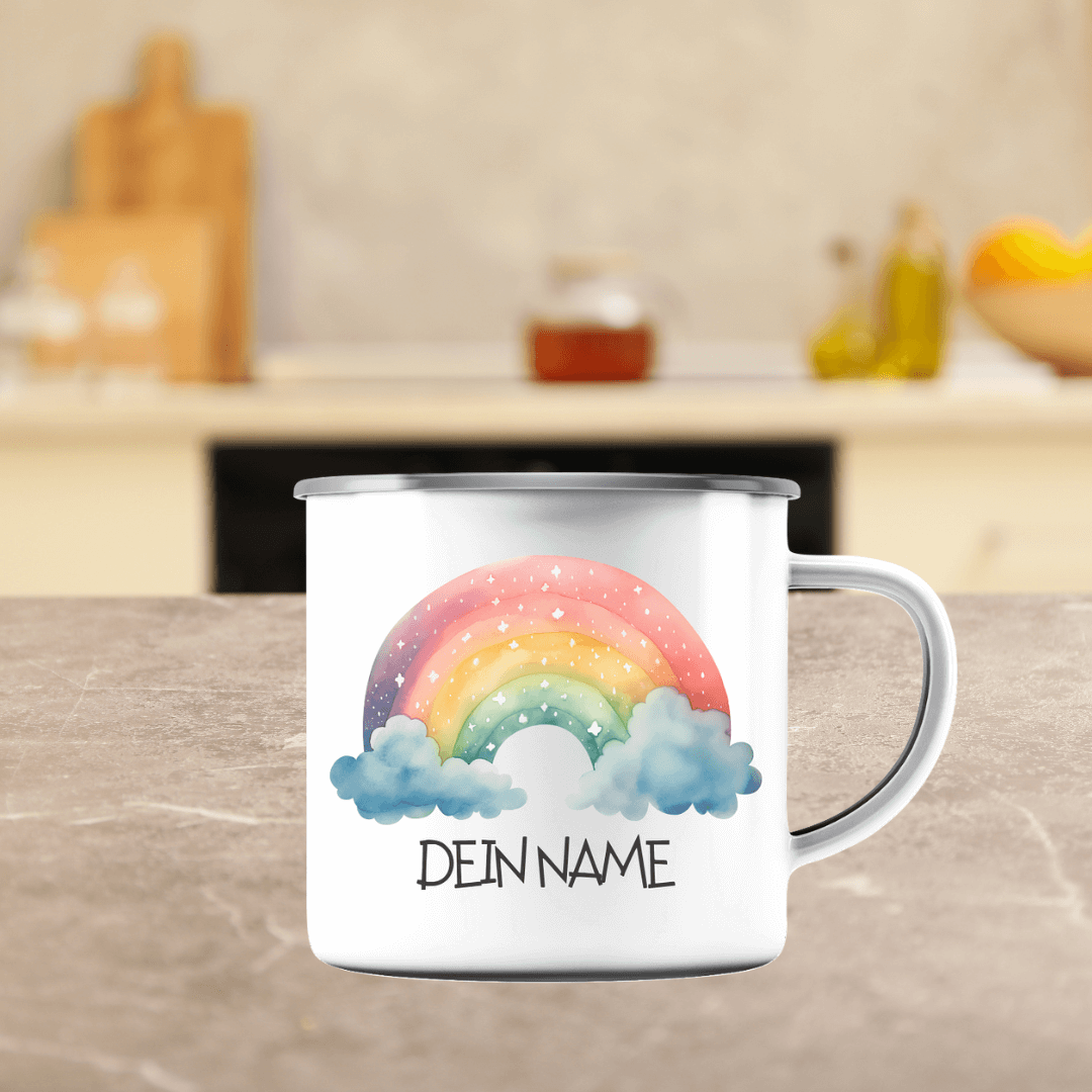 bruchfeste Emaille Tasse "Regenbogen" - Babyccinotasse - 300ml - Geburtstag I Baby I Kleinkind I €16.95 I personalisierte Geschenke mit Herz I Meldivina Design I Einzigartiges für dich und deine Liebsten