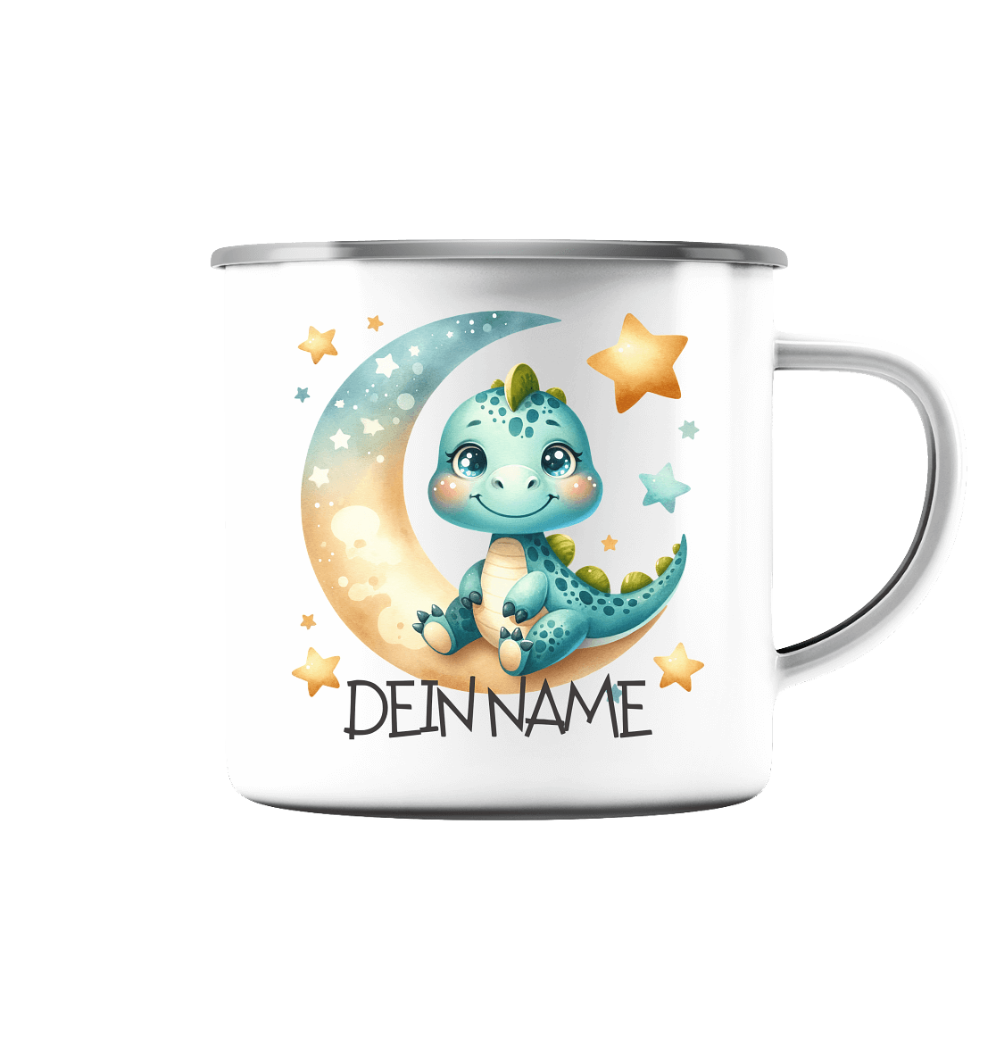 bruchfeste Emaille Tasse "Dino" - Babyccinotasse - 300ml - Geburtstag I Baby I Kleinkind I €16.95 I personalisierte Geschenke mit Herz I Meldivina Design I Einzigartiges für dich und deine Liebsten