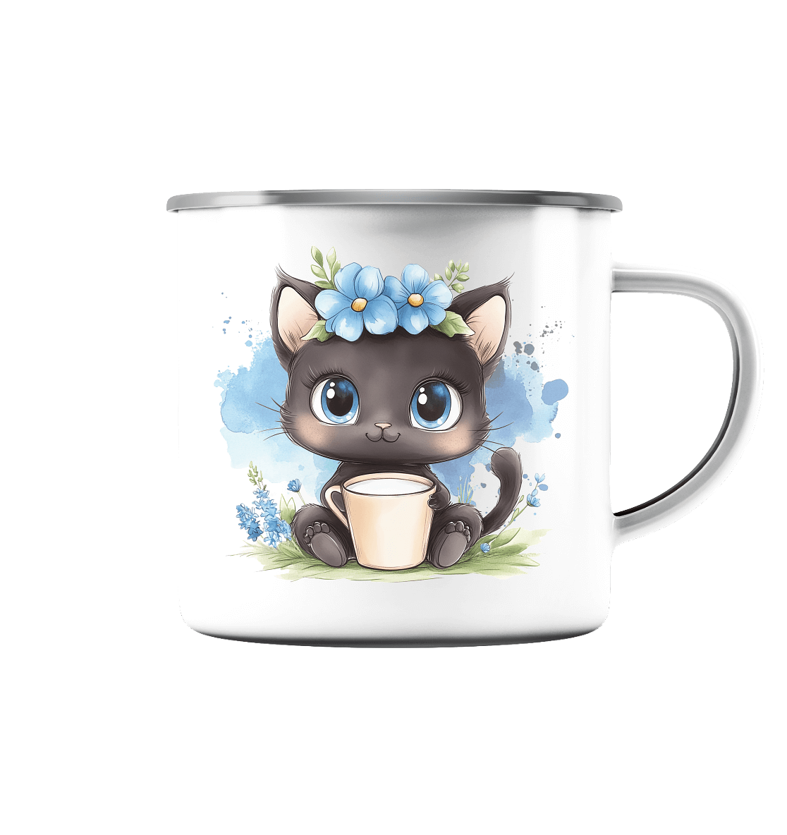Babyccino Kakao Milch Tee Tasse "schwarze Katze" für Kleinkinder und Kinder aus Emaille oder Keramik - Geburtstag I Kindergarten I Schule - Emaille Tasse (300ml) €16.95 Sippy Cups Trinkgefäße Meldivina Design Baby Shower Geschenk,Babyccino Tasse,bruchfest