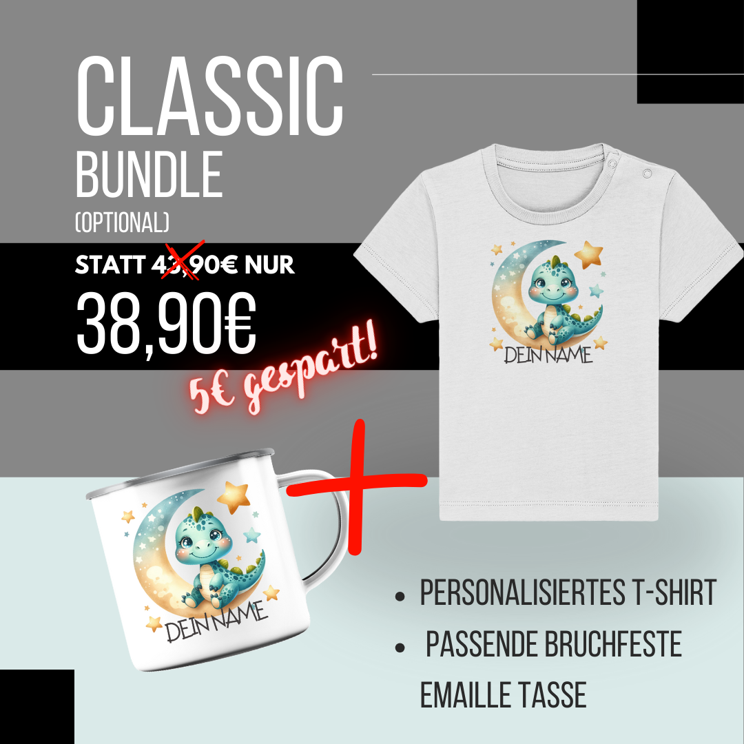 Baby T-Shirt "Dino" I aus Bio-Baumwolle I mit Name personalisiert I optional als Classic Bundle